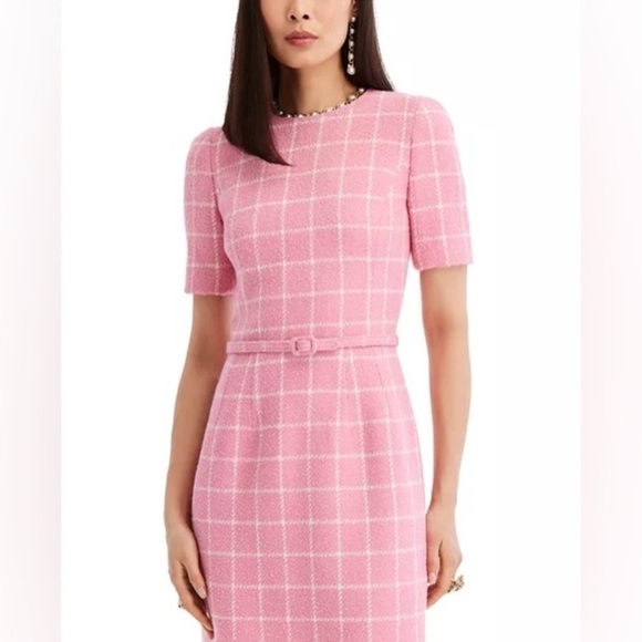 OSCAR DE LA RENTA Fall 2023 Pink & White Windowpane Tweed Boucle Dress Sz 10 NWT - Picture 8 of 15